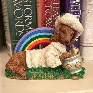 Vintage March Dachshund Figurine with Rainbow